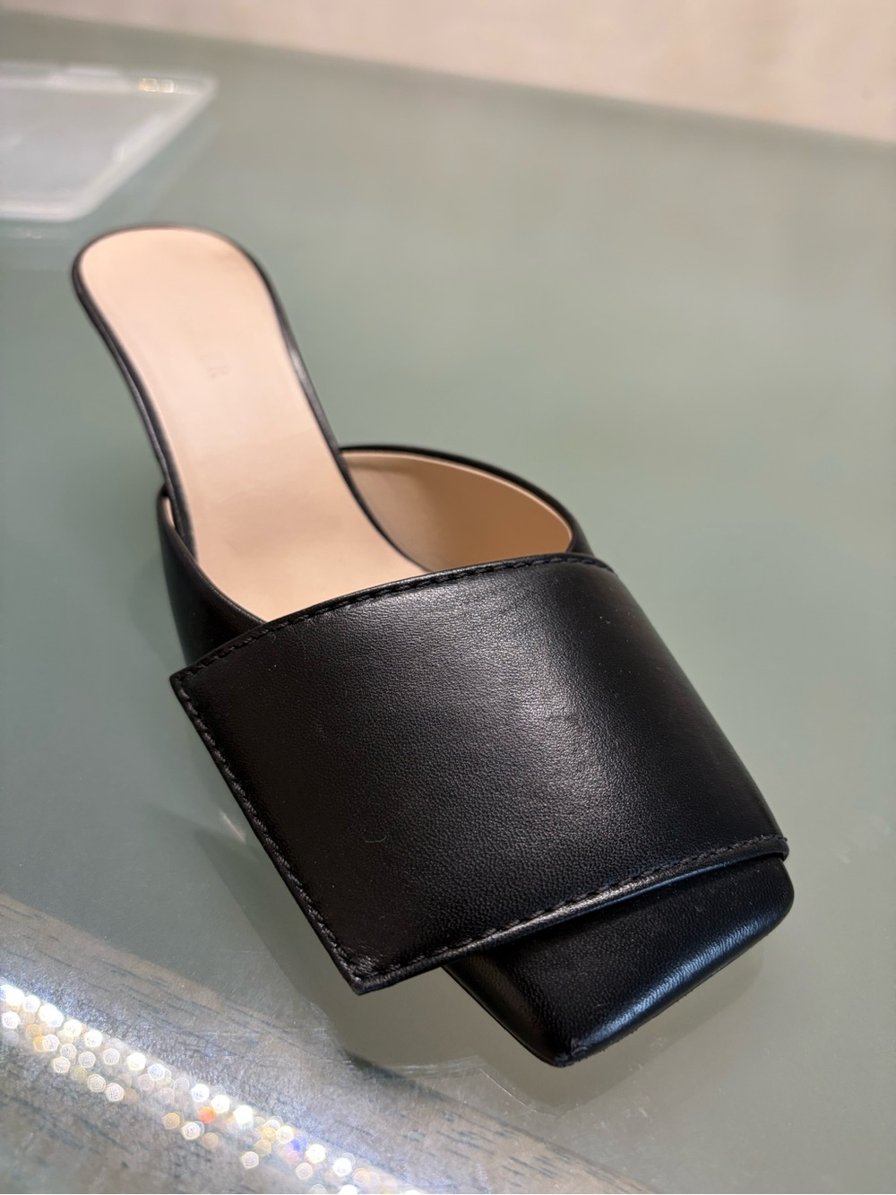 Wandler Black Leather Square-Front Mule Heels View 4
